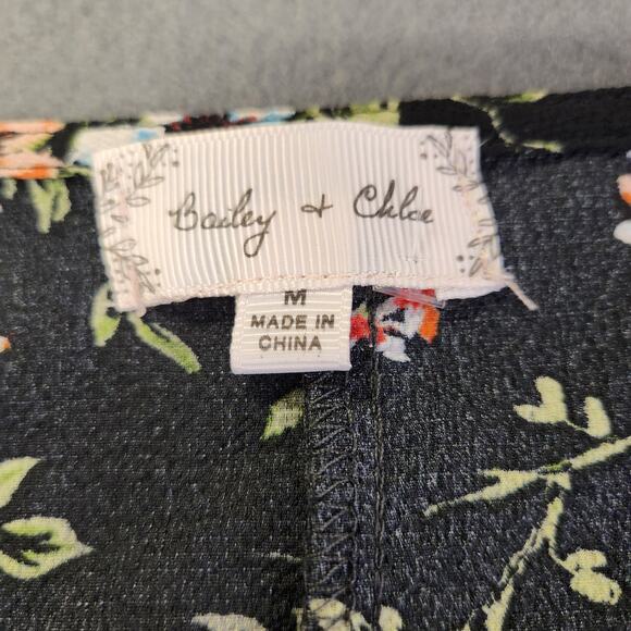 BAILEY & CHLOE Wrap Blouse Top Womens M Black Green Floral LS Cottagecore Boho - Picture 5 of 11